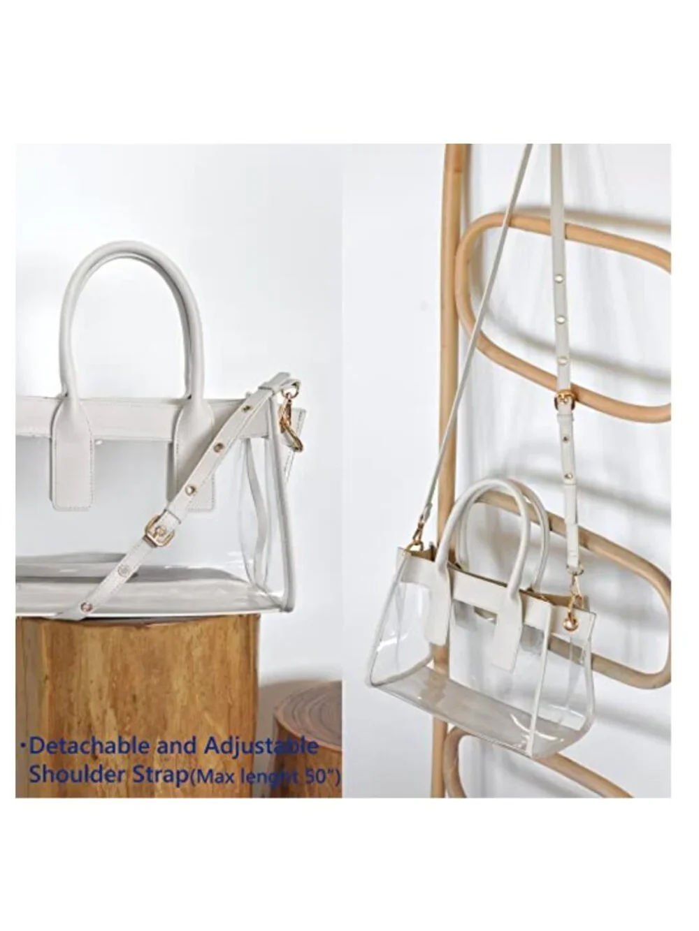 Clear PVC Satchel Handbag with Vegan Leather Trim Stadium Approved Purse